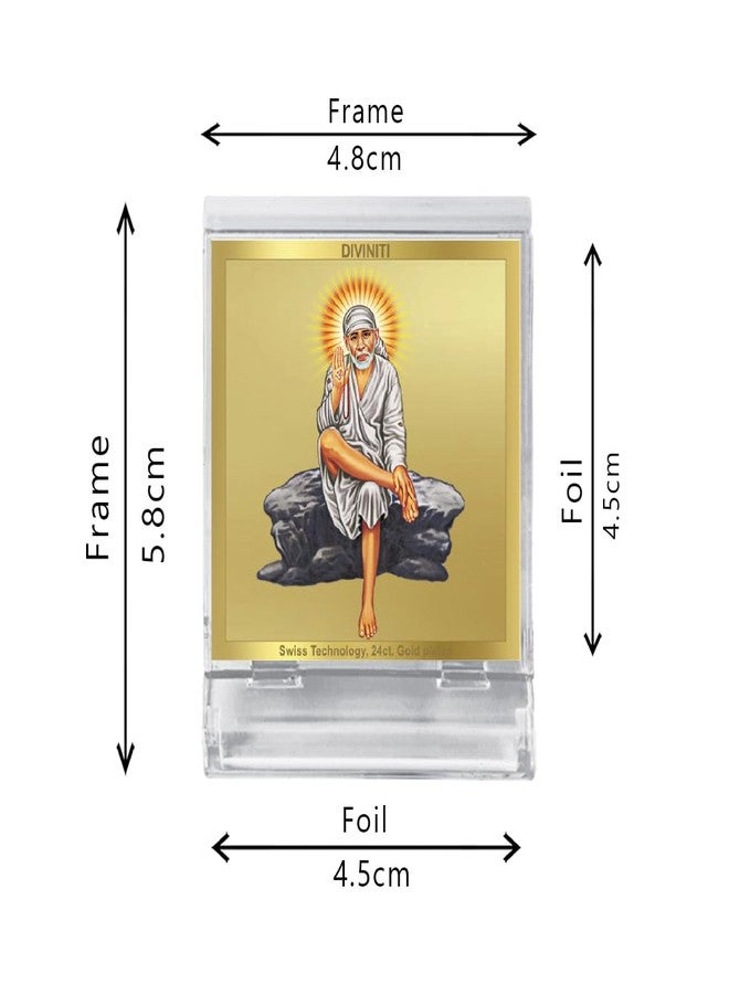 DIVINITI 24K Gold Plated Foil Sai Baba Photo Frame for Car Dashboard, Car Idol, Table Decor|ACF 3A Acrylic Frame with |Religious Frame for Pooja, Prayer and Gift (5.8X4.8 CM) - Image 3